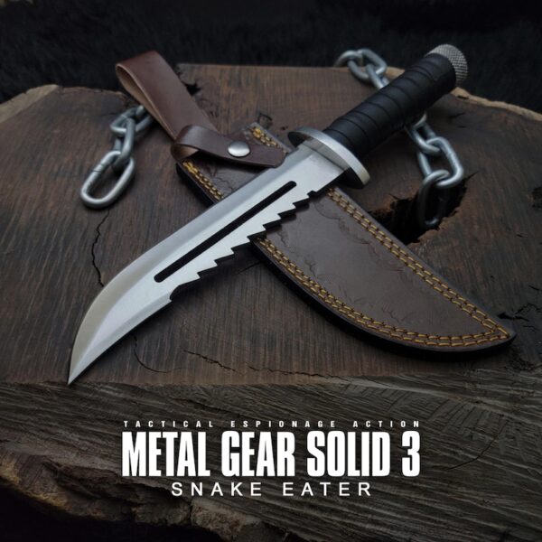 Metal Gear Solid 3 Replica Knife: Handmade D2 Steel Blade, Leather Sheath
