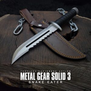 Metal Gear Solid 3 Replica Knife: Handmade D2 Steel Blade, Leather Sheath