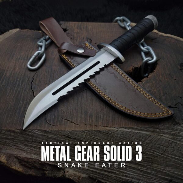 Metal Gear Solid 3 Replica Knife: Handmade D2 Steel Blade, Leather Sheath