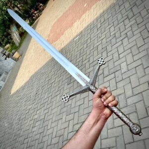 Handmade Scottish Claymore Sword | Black Medieval Sword with Leather Sheath, J2 Steel Highland Claymore, Gift for Dad, Best Christmas Gifts.
